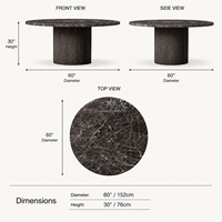 Table de salle à manger ronde en chêne de qualité supérieure avec plateau en marbre, style moderne minimaliste, piétement cylindrique cannelé, table de banquet artisanale pour hôtel et villa