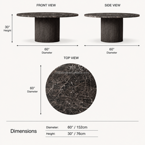 Mesa de Comedor Redonda de Roble Premium con Tapa de Mármol, Pedestal Cilíndrico Acanalado Moderno y Minimalista, Mesa de Banquete Artesanal para Hotel y Villa - Product Image 6