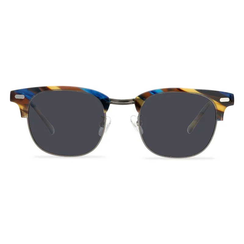 Luxury Brand Square Acetate Metal Sunglasses Men Vintage Transparent Half Frame Polarized Sunglasses Yuke Punk Style Fashion