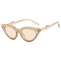 UNOC Lunettes de soleil œil de chat mode luxe pour femmes 2024 Nouvelle arrivée Vintage Orange Champagne Frame avec UV400 Lentilles Strass