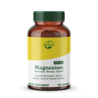 Suplemento de Glicinato, Citrato y Malato de Magnesio OEM/ODM, Venta Caliente, Apoya la Salud del Corazón, el Rendimiento Muscular y la Relajación, Complejo Triple de Magnesio