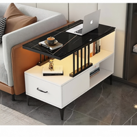 Table d'appoint moderne 80 cm de profondeur 30 cm de largeur avec tiroir et étagère Plateau en verre trempé pour salon Canapé Chevet