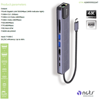 Hub USB-C 8-en-1, adaptateur multiport avec charge PD 100W, lecteur de carte SD/TF 4K USB 3.0 pour MacBook Pro Air iPad