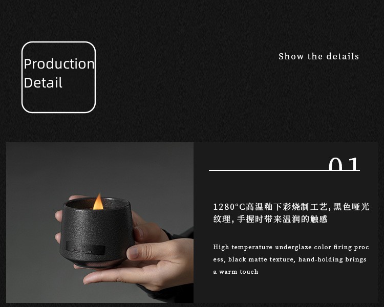 AROMA EV Toptan Özel Ev Dekoratif Siyah Ahşap Fitil Buzlu Yaratıcı Seramik Metal Kapaklı Kokulu Mumlar 5