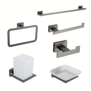 Juego de Accesorios de Baño de Diseño Cuadrado en Gris Acero, para Montar en la Pared - Product Image 1