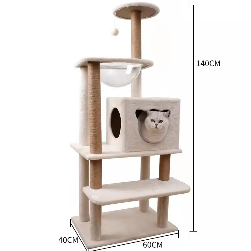 Cat Toy House Bed Hanging Balls Tree Kitten Furniture Solid Wood for Cats Climbing Frame Cat Condos