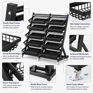 Exhibidor Móvil de Metal Negro con Bandeja de Malla Angulada, 10 Estantes, Ruedas, Altura Ajustable, Ligero, Tipo A, Inclinado, para <span class=keywords><strong>Supermercado</strong></span> - Product Image 4