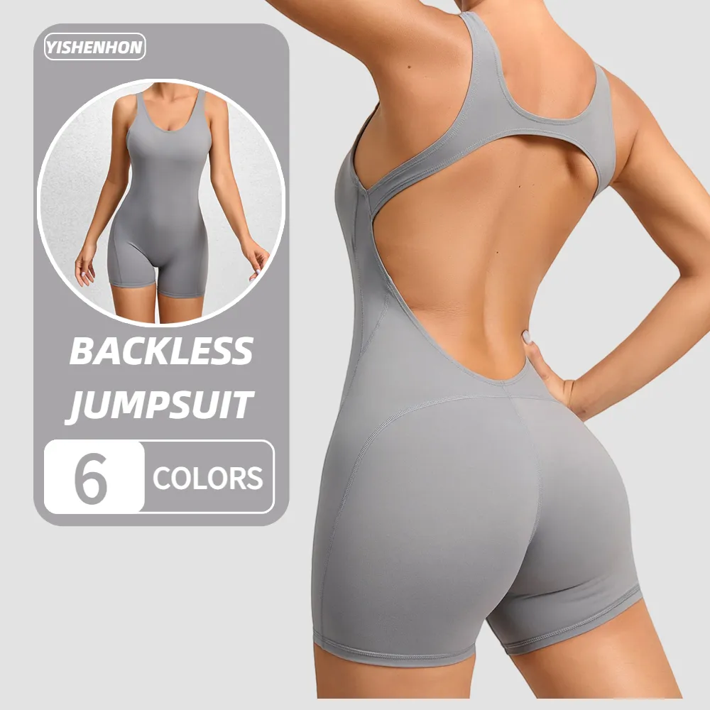 YISHENHON Factory Direct Sale Sexy Backless Turtleneck Long Sleeve Jumpsuit Yoga Women Cotton Jumpsuits