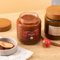 500ml Clear Glass Sealed Jam Jar With Natural Wooden Lid Honey Strawberry Jam Seasoning Jar Glass Wide Mouth Food Jar With Spoon