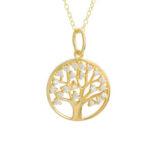 Collier pendentif personnalisé en or avec arbre de vie et cercle de diamants pour femmes - Product Image 1