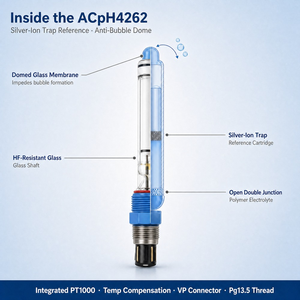 Sonde pH VP ACpH4262 120mm 1-14 pH 100°C 15 bars avec connecteur VP PT1000 ATC en verre pour gravure de semi-conducteurs et applications photovoltaïques - Product Image 4