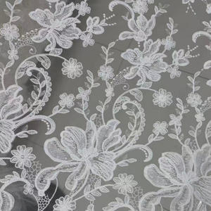 Nouveau Tissu en Dentelle Brodé Blanc à Grandes Fleurs Élégant 2026 pour Robe <span class=keywords><strong>de</strong></span> Mariée - Product Image 2