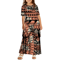 Offre Spéciale – Ensemble Puletasi Personnalisé Imprimé Polynésien pour Enfants : Robe Col Rond Manches Courtes Grande Taille, Haut Long et Jupes Deux Pièces pour Filles