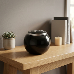 Black Ceramic Pet <b>Urn</b> Round Shape Silver Paw Design Airtight Memorial Jar for Dogs Simple Style Home Display - Product Image 2