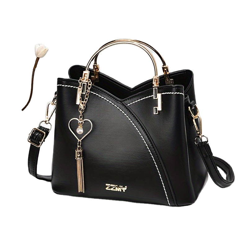 Oferta privada hermoso bolso de moda elegante mujer señoras Color sólido negro cuero Satchel lindo monedero bolso de mano para mujer