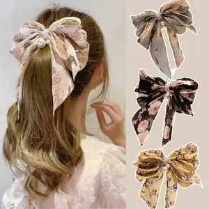 Coreano Floral Impresso Ornamento Hairpin Cocar Acessórios Para o Cabelo Hairpin Cabelo Cabeça de Volta Clips Francês Grandes Arcos de Cabelo