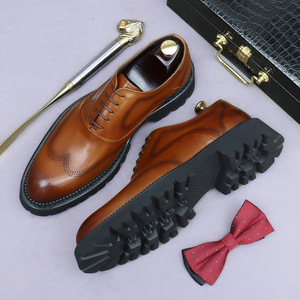 British retro business casual shoes for men, top-grain cowhide business formal shoes with thick sole and high <b>heel</b> - Product Image 3