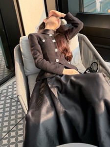 Abito da Donna <span class=keywords><strong>in</strong></span> <span class=keywords><strong>Tweed</strong></span> Nero di Alta Qualità Nuovo Materiale Autunno Inverno Elegante a Maniche Lunghe con Collo Alto - Product Image 5