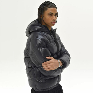 Custom Hooded Puffer Jacket Warm Outdoor Bubble Coat Baggy Fit Winter Men's Shiny Down Jacket - Product Image 2