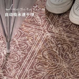 Tapis de porte rectangulaire en velours bouclé Rococo rouge brique, antidérapant, doublure polaire, pour entrée de maison, salon, chambre, bureau - Product Image 5