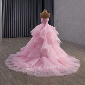 Robe de soirée rose sans bretelles, style féerique, pour adultes, élégante, super élégante, pour les cérémonies de mariage, Rsm251093 - Product Image 3