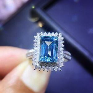 Anello quadrato blu da donna, elegante e scintillante, gioiello alla moda per le dita - Product Image 2