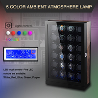 Remontoir automatique de montre pour 24 montres Remontoir de montre de luxe en laque de piano Coffres-forts à 24 fentes avec lumière LED
