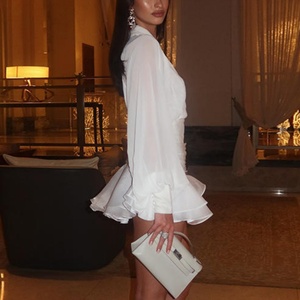 Vestidos de Otoño de Alta Calidad al por Mayor para Damas, Vestidos Casuales Holgados y Modestos, Vestido de Chifón con Manga Larga y Escote en V Profundo - Product Image 3