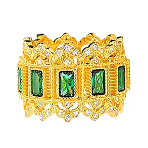 Luxury Italian Brand 925 Silver 18k Gold Plated Square Emerald Ring Vintage Palace Row Rings