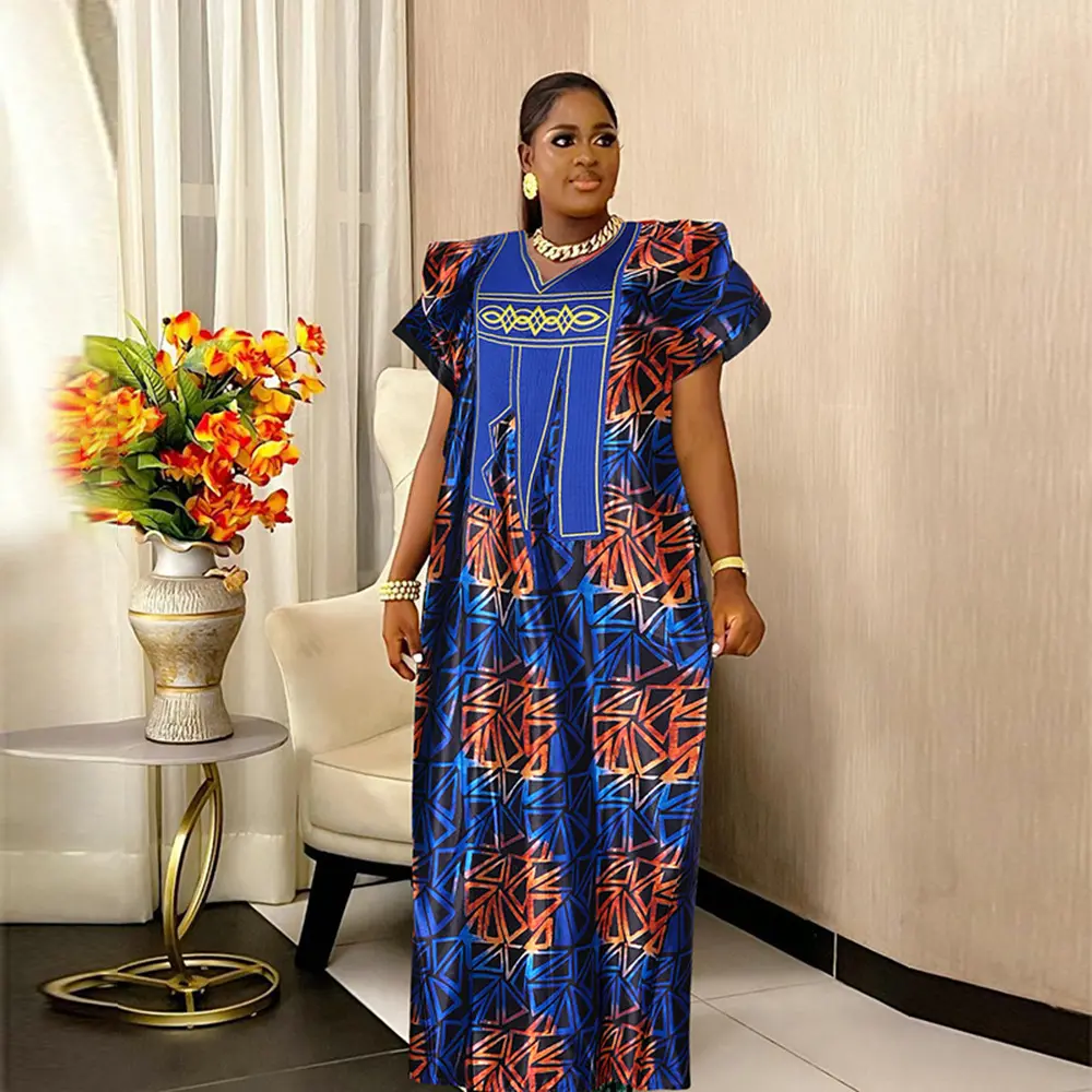 クロスボーダーアフリカンラージサイズロングスカート新しい女性のプリントドレス刺繍刺繍イスラム教徒のローブ