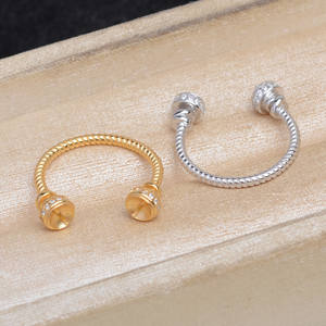 S925 Silver Double Beads DIY Accessories for Pearl Jewelry Fried Dough Twists <b>Ring</b> Empty Holder 8-9mm <b>Open</b> A6032 <b>Ring</b> Holder - Product Image 2