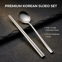 Ensemble Sujeo Coréen en Acier Inoxydable 410 Poli Miroir, Cuillère à Long Manche et Baguettes – Vente en Gros Direct Usine – Idéal Cadeau