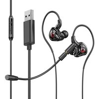 Earphone Komputer Desktop In-Ear dengan Mikrofon 2-in-1 Berkabel Khusus Gaming E-sports USB Dual Plug