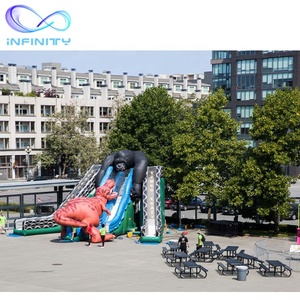 สไลเดอร์เป่าลมสุดมันส์ คิงคอง ทีเร็กซ์ ไดโนเสาร์เป่าลมต่อสู้กัน คองโก สไลเดอร์ คราซี่ ทริปเปิ้ล เลน สไลเดอร์ - Product Image 6