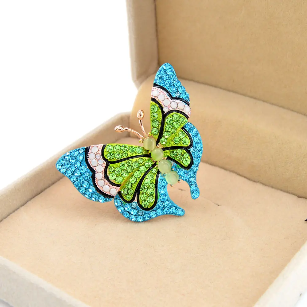 Wholesale Women's Apparel Bag Accessories Butterfly Brooch Alloy Inlaid Rhinestone Crystal Corsage Brooch