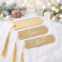 Marque-places en acrylique miroir, étiquettes cadeaux vierges en acrylique DIY, marque-places nominatifs avec pompons pour la décoration de table de mariage et de fête d'anniversaire