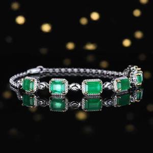 SGARIT <b>Solid</b> 18K <b>Gold</b> 5.14ct Natural Emerald Bracelet Set With Diamonds & White Sapphires Gala Fine Jewelry for women man - Product Image 2