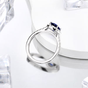 خاتم خطوبة كلاسيكي من الياقوت الأزرق الملكي خاتم فضة إسترليني خواتم وعد للنساء - Product Image 6