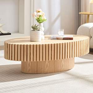 Table basse ellipse durable de 43.7 pouces de conception de tambour d'artisanat moderne de DB pour le salon petit style ovale - Product Image 4