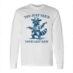 Camiseta de manga larga vintage You Just Yee'd Your Last Haw Cowboy Raccoon - Product Image 2