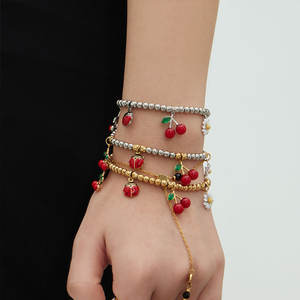 Bracelet et jonc imperméables en acier inoxydable 316L, plaqués or 14K 18K, avec perles cerises et breloques pour femmes - Product Image 2