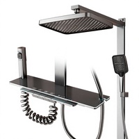 Ensemble de douche moderne en aluminium brossé avec pommeau de douche rectangulaire, système de robinetterie à trois poignées, 2 modes : Doux/Jet/Massage/Pause