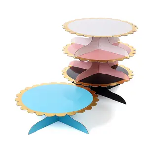 Hot Sale Customized Corrugated Board Paper Cupcake Holder 1 Tier Cake Stand Tower Printed Cardboard Dessert Display Cake Stand