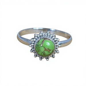 Bague en argent sterling 925 avec pierre précieuse turquoise verte, bijou fin fait main, tendance, style chrétien, certifié - Product Image 1