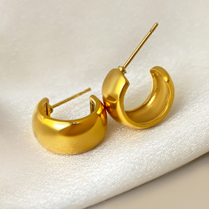 ต่างหูแบบติดหูทรงหนาเคลือบทอง 18k สำหรับผู้หญิง ทำจากทองแดง - Product Image 3