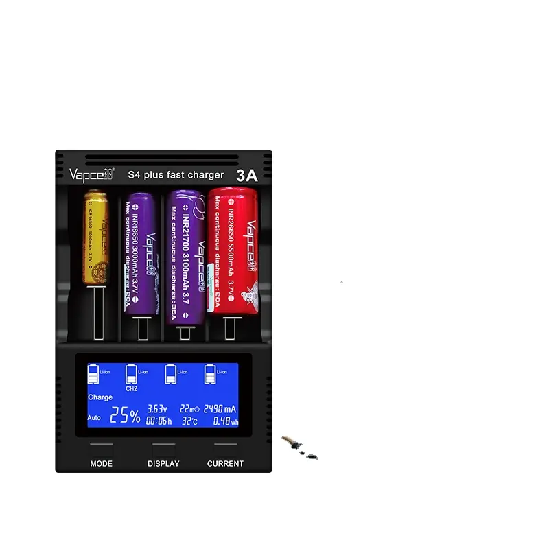 Smart Fast Charging Vapcell S4 Plus V2.0 4-Slots 12A Charger Charge/Discharge/Capacity Test/Repair For Rechargeable Batteries