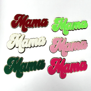 Toptan özel nakış Glitter anneler günü şönil yama Mama mon anne logosu mama şönil yamalar için giysi - Product Image 1