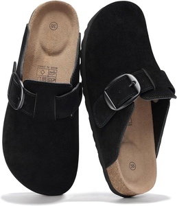 Mules en daim <span class=keywords><strong>noir</strong></span> avec boucle et semelle en liège antidérapante, style décontracté pour femmes - Product Image 6