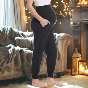 Pantalones Harem de Maternidad de Cintura Alta, Negros, Largos hasta el Tobillo, Cintura Elástica, Casuales, de Punto, de Algodón y Elastano, Transpirables, con Bolsillos - Product Image 2