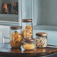 Pot de conservation en verre borosilicate personnalisé pour épices et café avec couvercle en bois, design moderne, compatible congélateur, préservation de la fraîcheur